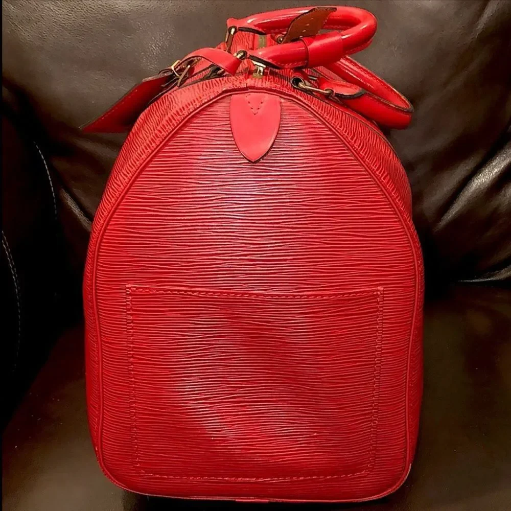 LOUIS VUITTON Red Epi Keepall Travel Weekend Duffle Bag LV 45 VI0925